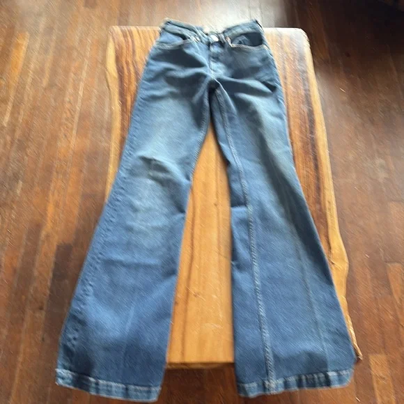 FREE PEOPLE We The Free Blue Flare & Wide Leg Jeans RAINBOW 🌈 booty - Picture 5 of 9